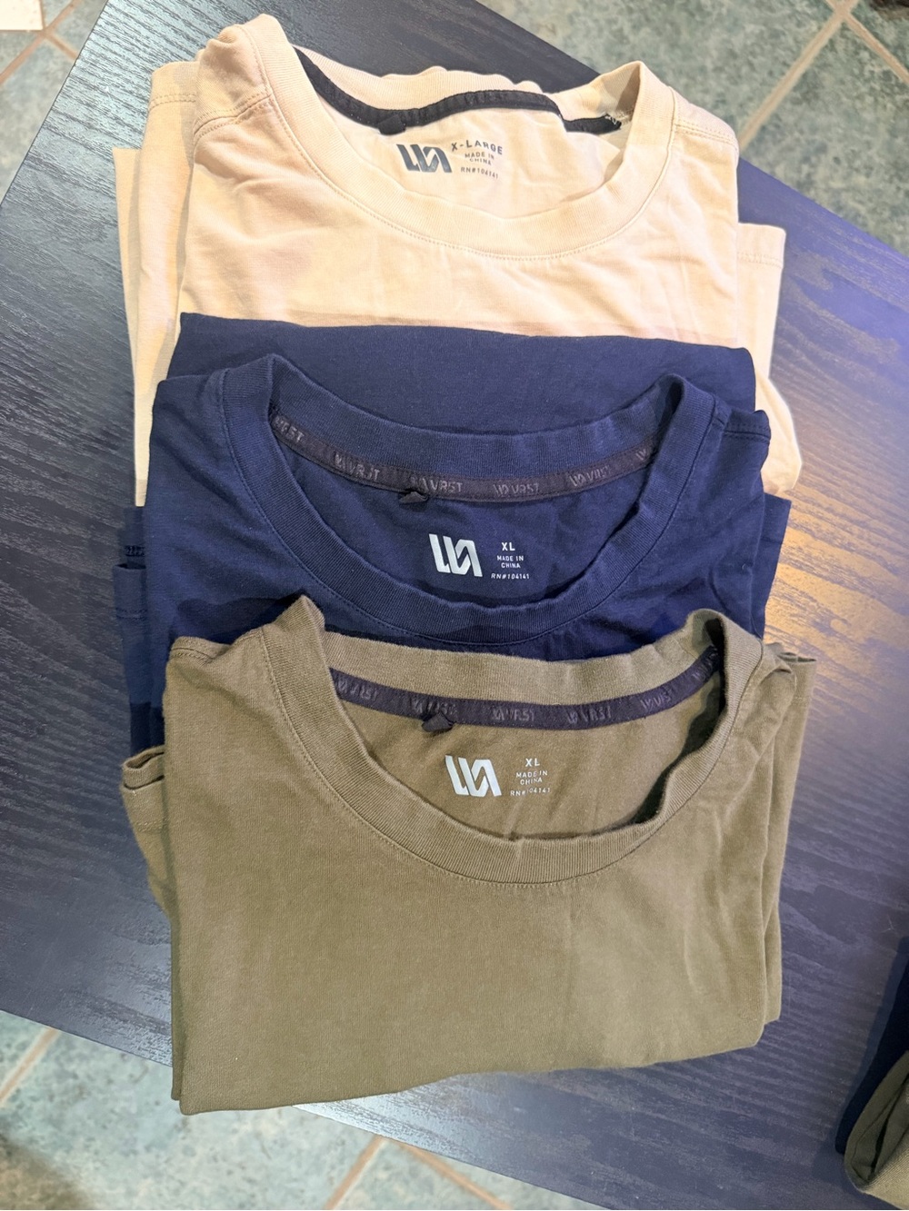 LNA Short Sleeve Crew Neck Tees in Cream, Navy, Olive - Set of 3